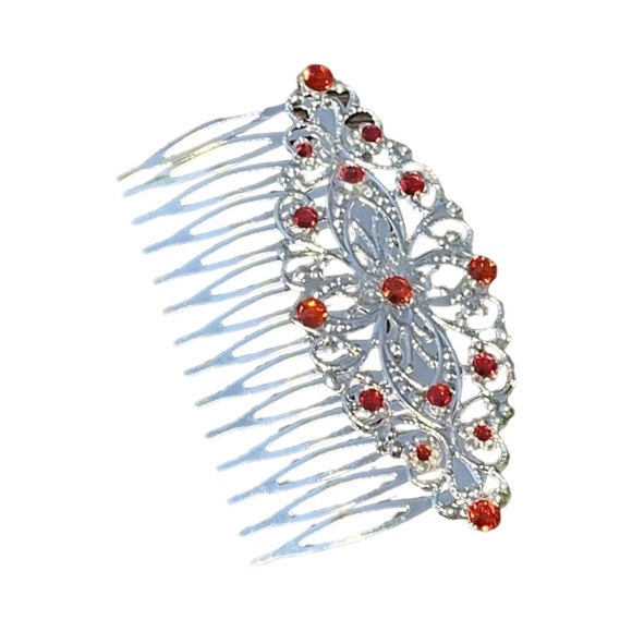 Accessories - Elegant Silver and Red Crystal Hair Comb